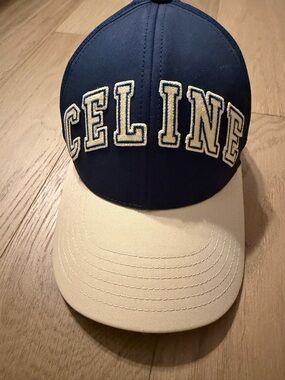 Celine Navy and Cream Logo Baseball Cap